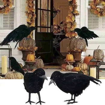 1pc Melnā Vārna Plastmasas Imitācijas Putns Ar Spalvu Spārni Raven Modelis Halloween Puse Dekori Dārza Apdare, Mājas, Dārza Dekori