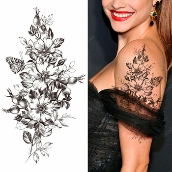 1pc Ziedu Sievietes Ūdensnecaurlaidīgus Pagaidu Tetovējumiem Viltotas Uzlīmes Roku Piedurknēm Mākslas Sexy Pārsūtīt Mazgājams