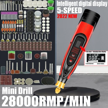 28000RMP Ciparu Displejs Mini Drill Elektriskā Mini Slīpmašīna Urbju Komplekts USB Uzlāde, Rotējošie Instrumenti, Gravēšana Ar Piederumiem Komplekti