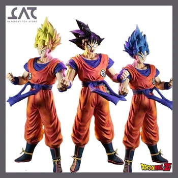28cm Dragon Ball Z Goku Anime Attēls Gk Super Saiyan trīs Galvas PVC Statuja Darbības Rādītāji Modeli, Telpu Dekorēšana Rotaļlietas bērniem Dāvanas