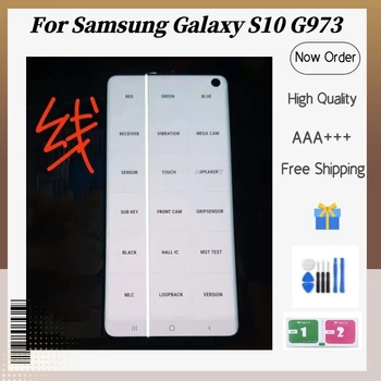 Ar Līniju, kas Oriģinālā Samsung Galaxy S10 G973 SM-G973F G973A G973U Touch Ekrāna un LCD Displejs Digitizer Montāža ar rīks