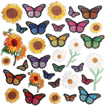 Butterfly /Saulespuķes/Daisy Izšuvumi Ielāpus Apģērbu DIY Dzelzs Par Ielāpu, Drēbes, T-Krekli/Mugursoma Ziedu Izšuvumu