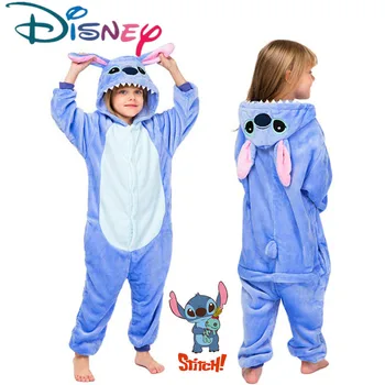 Disney Stitch Bērniem Kigurumi Dūriens Meitenes Cosplay Pidžamas Zēniem Flaneļa Pidžamas Ziemas Sleepwear Gudrs Miega Valkāt Jumpsuit Dāvanas