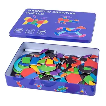 Magnētisko Rakstu Bloki Formas, Ģeometriskas Tangram Puzzle Manipulatīvu prāta Spēles Rotaļlietas Montessori Magnēts Valdes Puzzle CILMES Dāvanas