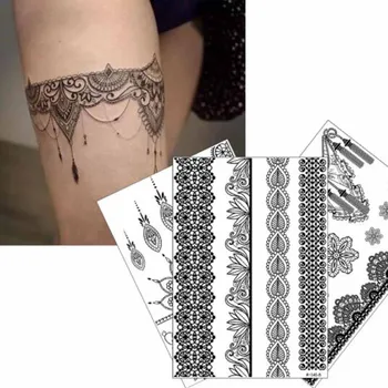 Melnā Henna Mežģīnes Tetovējumu Uzlīmes Sievietes Sexy Ūdens Nodošanu Pagaidu Body Art Viltus Tetovējums Grims Naktsklubs Puse, Uzlīmes, Instrumenti,