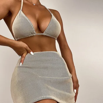 Modes 3 Gabali Svārki Bikini Komplekts Svītrains Peldkostīms Sievietēm Mikro Peldkostīmi Sieviešu 2022 Pavada Peldkostīms 3 Gabali Uzstādīt Sexy