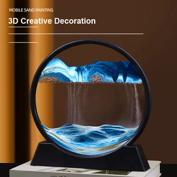 Mākslas Apaļā Stikla plūstošās smiltis Glezna 3D Dinamiskais smilšu pulkstenis Mājas Dekoru Plūstošā Smilts Dziļūdens Sandscape dzīvo jamo istabu Apdare