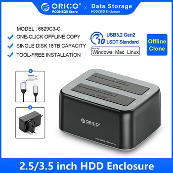 ORICO HDD Docking Station 2.5/3.5 Collas SATA Tipa-C USB3.2 10Gbps Gen2 HDD Gadījumā ar Bezsaistes Klons Funkciju 12V3A Barošanas