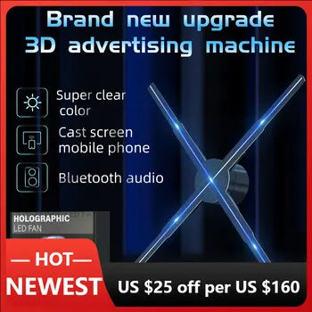 P50 3D Ventilators Hologrammu Projektors Wifi Reklāmas Reālā Laika Led Zīme Hologrāfiskā Lampas Gaismas Atskaņotājs ar 3D Atbalstu, Attēlus, Video