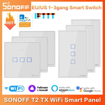 Sonoff T2 TX ES/ASV WiFi Smart Slēdzis 1 2 3 Banda Touch Sienas Gaismas Slēdzis, Izmantojot EWelink APP Tālvadības pults, Lai Alexa, Google Home