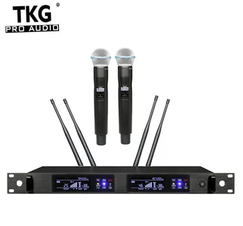 TKG Patiesu Daudzveidību 626-668mhz 780-822mhz QLX-24D divu kanālu mikrofons bezvadu mikrofonu sistēmas profesionāli ar 4 antenas