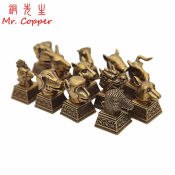 Ķīnas 12 Zodiaka Dzīvnieku Galvas Skulptūru Zīmogs Figūriņas, Misiņa, Žurka, Vērsis, Tīģeris, Trusis, Pūķis, Čūska, Zirgs, Aitas, Pērtiķis Cāli Suns, Cūka