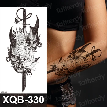 Ūdensizturīgs tetovējums viltus black skiču apakšdelma piedurknēm tetovējums ūdens nodošanu galvaskausa lauva nāves rose puķu sievietēm, meitenēm, vīriešiem sexy